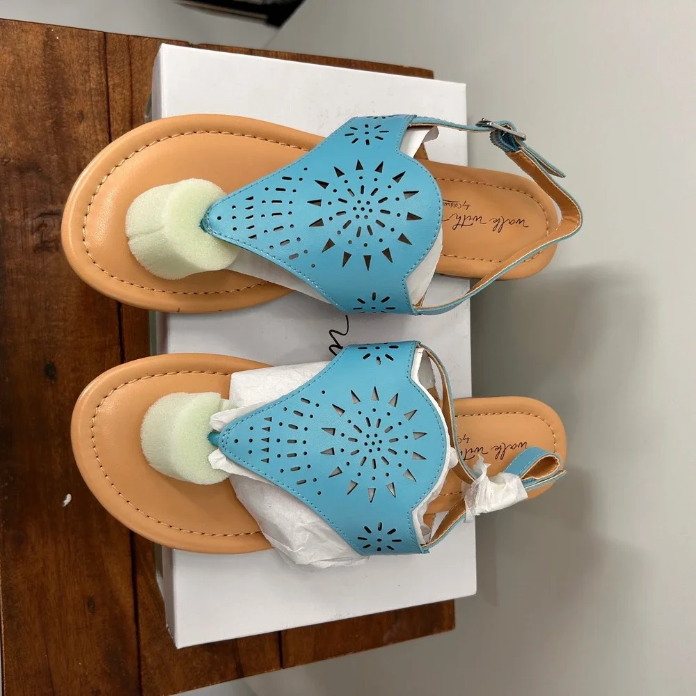 Coldwater Creek Walk With Me Perfed Thong Sandals Ocean Blue 14343 8.5W
